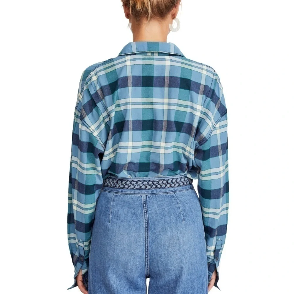 Free People Loveland Plaid Long Sleeve‎ Button Front Shirt Size XS